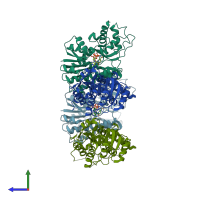 PDB entry 4pvd coloured by chain, side view.