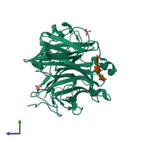 PDB entry 4pvi coloured by chain, side view.