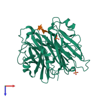 PDB entry 4pvi coloured by chain, top view.