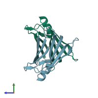 PDB entry 4pvl coloured by chain, side view.