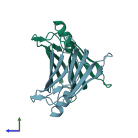 PDB entry 4pvn coloured by chain, side view.