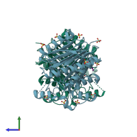 PDB entry 4pvq coloured by chain, side view.