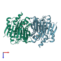 PDB entry 4pvr coloured by chain, top view.