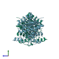 PDB entry 4pvs coloured by chain, side view.