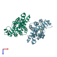 PDB entry 4pvu coloured by chain, top view.