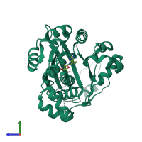 PDB entry 4pvv coloured by chain, side view.