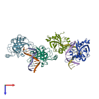 PDB entry 4pw5 coloured by chain, top view.