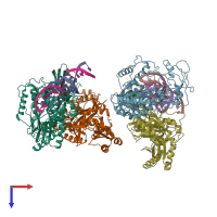 PDB entry 4pwd coloured by chain, top view.