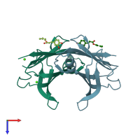 PDB entry 4pwh coloured by chain, top view.