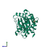PDB entry 4pwn coloured by chain, side view.