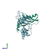 PDB entry 4pwq coloured by chain, side view.