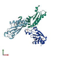 PDB entry 4pwt coloured by chain, front view.
