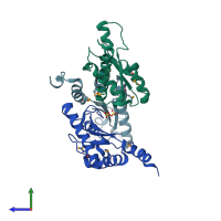 PDB entry 4pwt coloured by chain, side view.