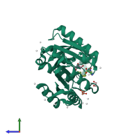 PDB entry 4pwy coloured by chain, side view.