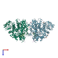 PDB entry 4px5 coloured by chain, top view.