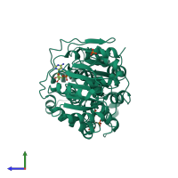 PDB entry 4pxa coloured by chain, side view.