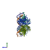 PDB entry 4pxi coloured by chain, side view.