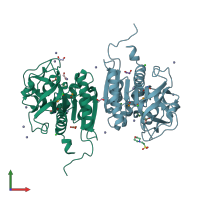 PDB entry 4pxy coloured by chain, front view.