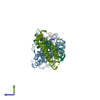 PDB entry 4py6 coloured by chain, side view.