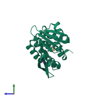 PDB entry 4pym coloured by chain, side view.