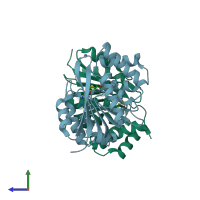 PDB 4pyo coloured by chain and viewed from the side.