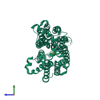 PDB entry 4pyp coloured by chain, side view.