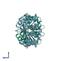 PDB entry 4pyq coloured by chain, side view.