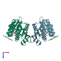 PDB entry 4pyq coloured by chain, top view.