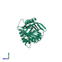 PDB entry 4pyw coloured by chain, side view.