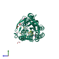 PDB entry 4pz0 coloured by chain, side view.