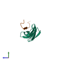 PDB entry 4pz5 coloured by chain, side view.