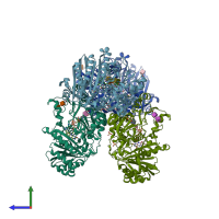 PDB entry 4pzf coloured by chain, side view.