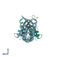 PDB entry 4pzg coloured by chain, side view.