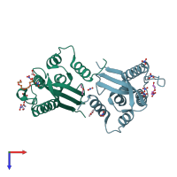 PDB entry 4pzg coloured by chain, top view.