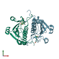 PDB entry 4pzk coloured by chain, front view.