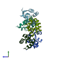 PDB entry 4pzn coloured by chain, side view.