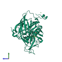 PDB entry 4pzx coloured by chain, side view.