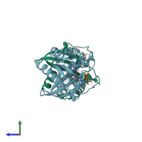 PDB entry 4pzy coloured by chain, side view.