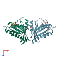 PDB entry 4pzy coloured by chain, top view.