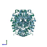 PDB entry 4q05 coloured by chain, side view.