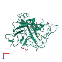 PDB entry 4q06 coloured by chain, top view.