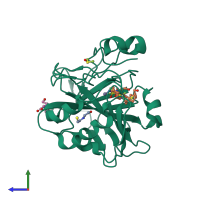 PDB entry 4q08 coloured by chain, side view.