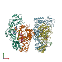 PDB entry 4q0b coloured by chain, front view.