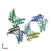 PDB entry 4q0n coloured by chain, front view.