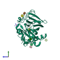 PDB entry 4q0q coloured by chain, side view.
