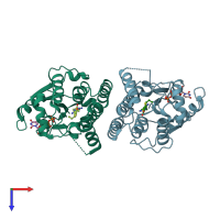PDB entry 4q19 coloured by chain, top view.