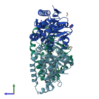 PDB entry 4q1j coloured by chain, side view.