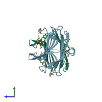 PDB entry 4q1p coloured by chain, side view.