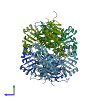 PDB entry 4q1t coloured by chain, side view.