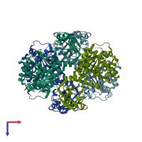 PDB entry 4q1t coloured by chain, top view.